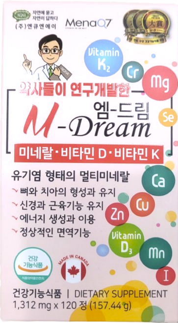엔큐엔에이 엠드림 미네랄 비타민D 비타민K NQNA M-DREAM, 1개, 120정