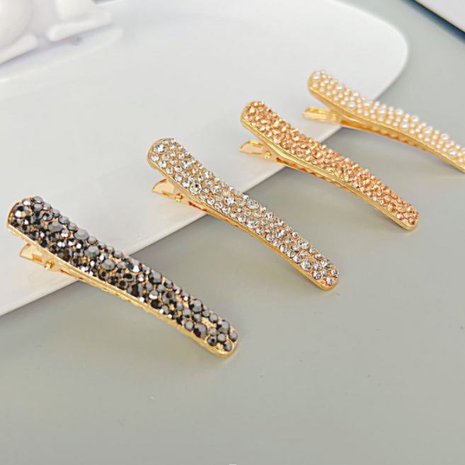 메탈 큐빅 진주 일자 집게핀 4종세트