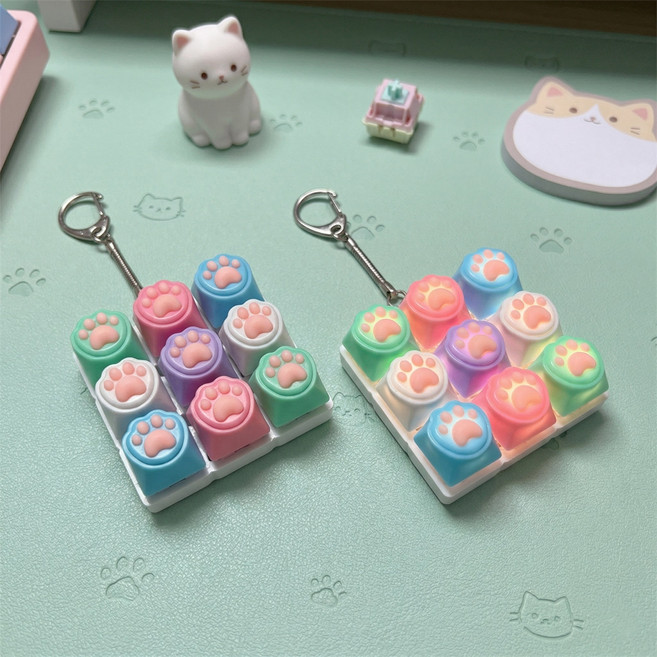 브로키 LED 고양이 발바닥 젤리 키캡 딸깍이 키링 피젯토이, 1개, 9구_고양이레인보우