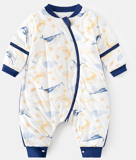 嬰兒加厚夾棉睡袋 秋冬寶寶分腿睡衣 新生兒拉鍊式防踢被