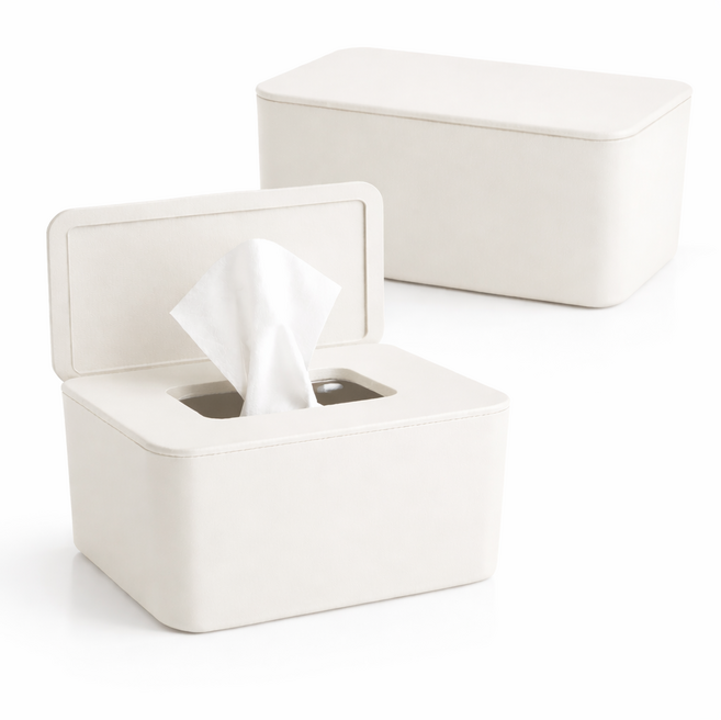 나코 물티슈 케이스 티슈퐁 스프링 국내산 보관함 커버 티슈 각티슈 마스크보관함 위생보관함, 2개, 아이보리