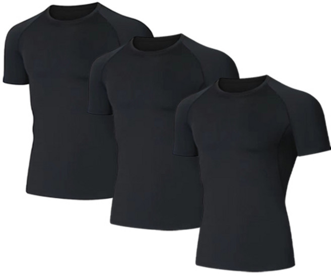 SUB22 남성용 반팔 테크핏 축구 스포츠 언더레이어 상의 3장 세트