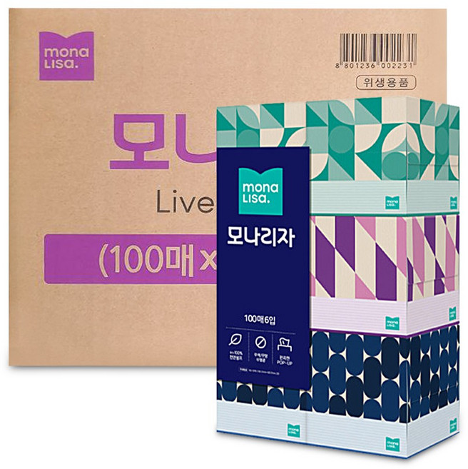 모나리자 정사각 미니 각티슈 미용티슈 화장지 휴지 천연펄프 2겹, 100매입, 36개