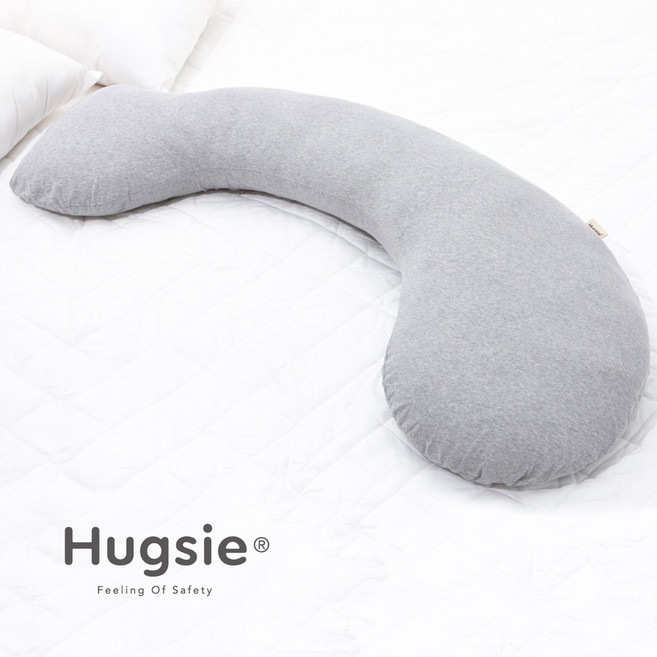 Hugsie美國棉孕婦枕【舒棉款】月亮枕 哺乳枕 側睡枕, 麻灰,Normal