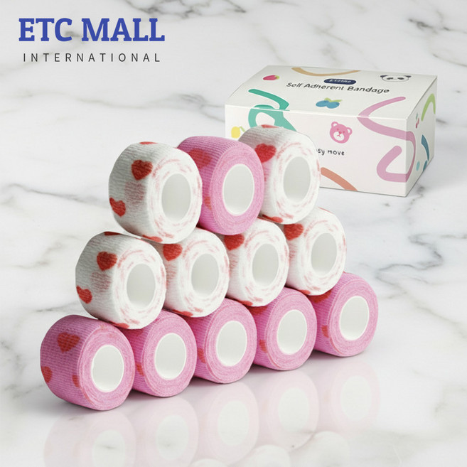이티씨몰 자가점착 밴드 2.5cm 압박붕대 패턴 2종 모음 하트 화이트 핑크 10+2, 1개