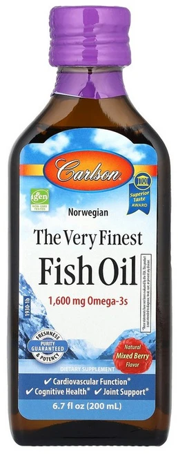 Carlson 노르웨이산 피쉬 오일 천연 믹스 베리 맛 1 600mg 200ml(6.7fl oz) Carlson (칼슨), 198.142 ml, 1개 - 쿠팡