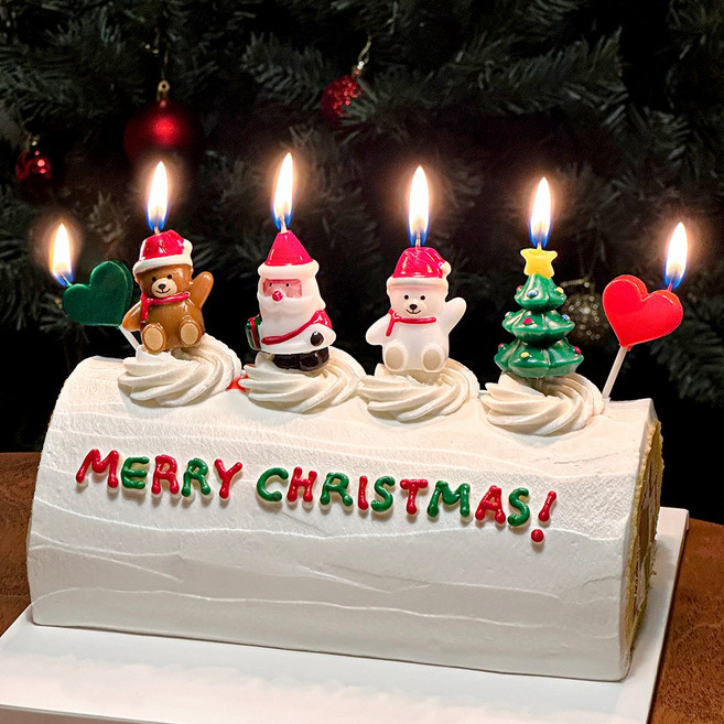 파티몬 크리스마스 초 트리 산타 용품 케이크 데코픽 연말 소품 장식, 1개, 크리스마스 초 5종