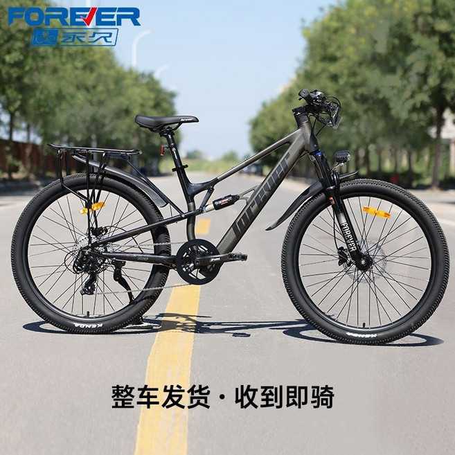 FOREVER 鋰電池電助力自行車 鋁合金車架 軟尾雙減震, F65-閃電灰力矩版油碟27.5寸,36V5Ah, 1個