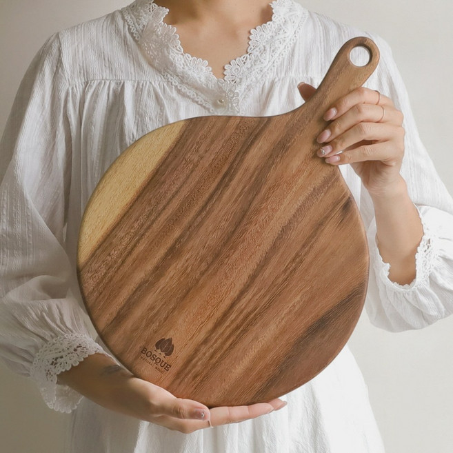 보스퀘 통원목 원형 손잡이 우드도마 2 size, 1개, 원목