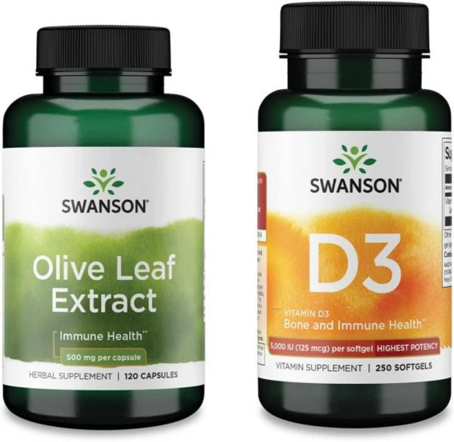 비타민D 스완슨 품 번들: 올레로페인 20%가 함유된 올리브 잎 추출물 비타민 D3 5000 U, 1개, 120정 - 쿠팡
