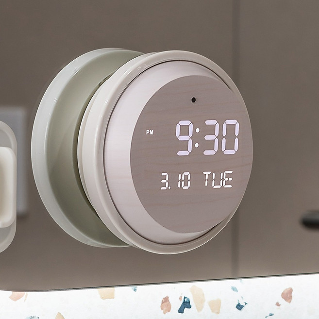 플라이토 무선 베스룸 디지털 흡착 방수 LED 시계, 화이트