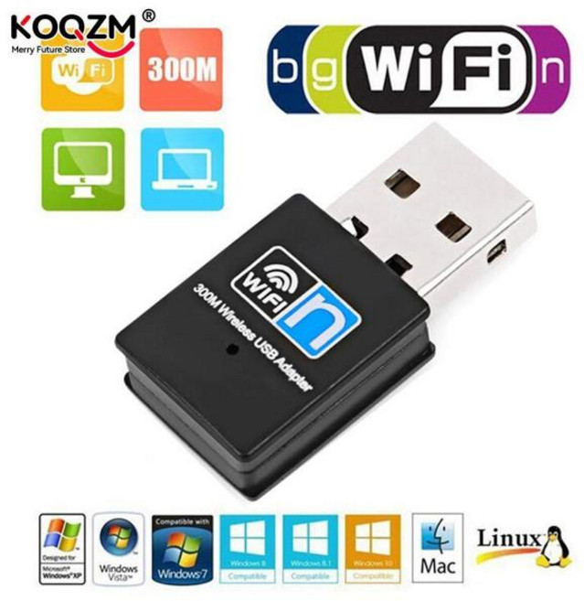호환 와이파이 LAN 어댑터 무선 와이파이 동글 네트워크 카드 802.11 n g b 300M USB2.0 MT7601U, 1개