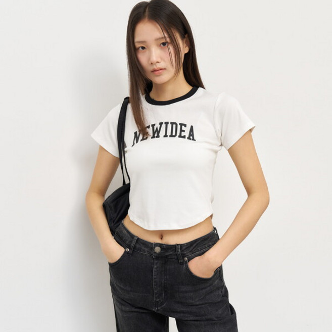 [제너럴아이디어] WOMAN 뉴아이디어 크롭 배색 반팔티 [WHITE] / WBE2L01539