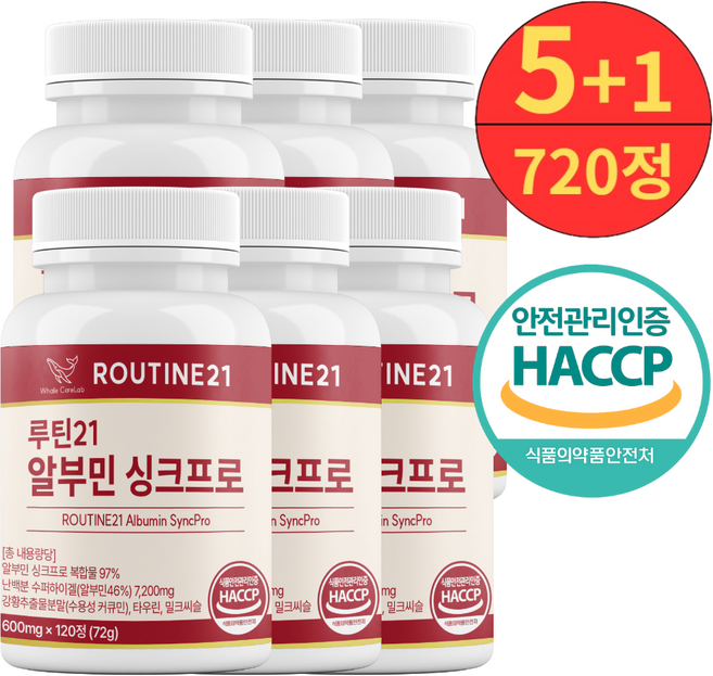 루틴21 알부민 싱크프로 100% 정품 haccp, 6박스, 120정