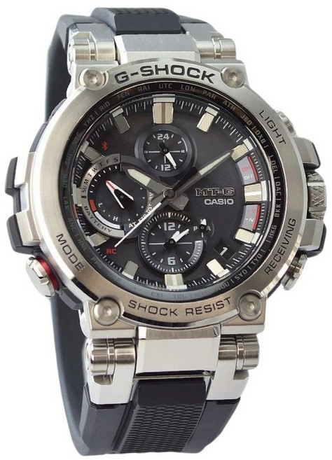 카시오 G-Shock MT-G 아날로그 스마트폰 링크 레진 스트랩 터프 솔라 MTG-B1000-1 200M 남성용 시계