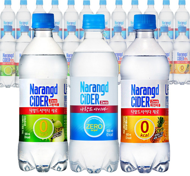 나랑드 사이다 제로 500ml 3종 24펫/플레인12그린6파인애플6, 24개