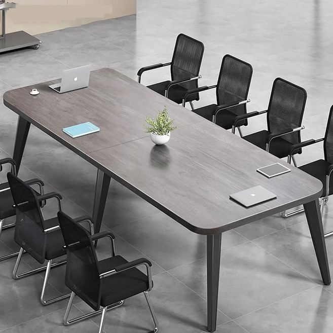 오피스 사무용 회의실 테이블 4/6/8인용 사각 회의용책상 상담 세미나 연수용 작업책상, 회색 상판+블랙 다리