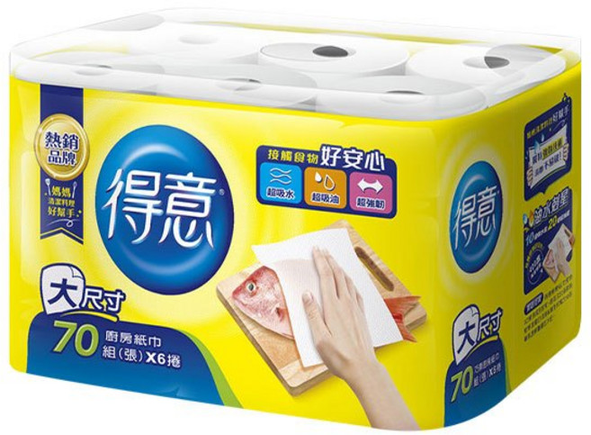 得意 捲筒衛生紙巾 餐巾紙巾 廚房清潔必備, 1個, 廚房紙巾(6捲/袋)