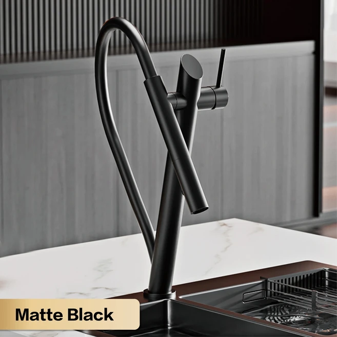 고급 황동 블랙 주방 수전 풀아웃 디자인 냉온수 겸용 듀얼 컨트롤 마그네틱 흡착식 2기능 싱크대 수도꼭지, 03 G9 ~ 16, 02 Matte Black