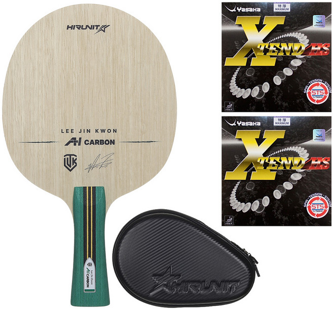 [인기/추천상품] 하이러닛 탁구라켓 이진권 이너 AI카본 + 야사카 엑스텐드 HS 러버 부착세트 + 고급 하드케이스 포함 그립선택ST/FL, 1세트, 그립 선택:ST(일자형)
