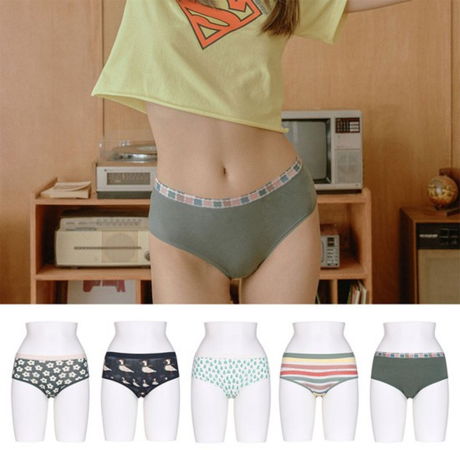 [라페어]집 앞에 그린 인견 나염팬티 5종 LLMEA312-MT