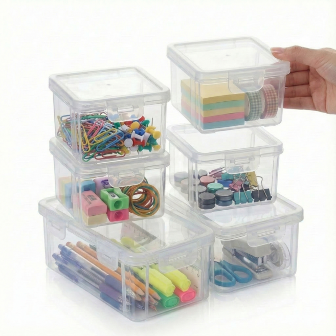 라온 책상정리 분류수납 적층가능 미니 수납함 케이스 2종, 6개, 투명