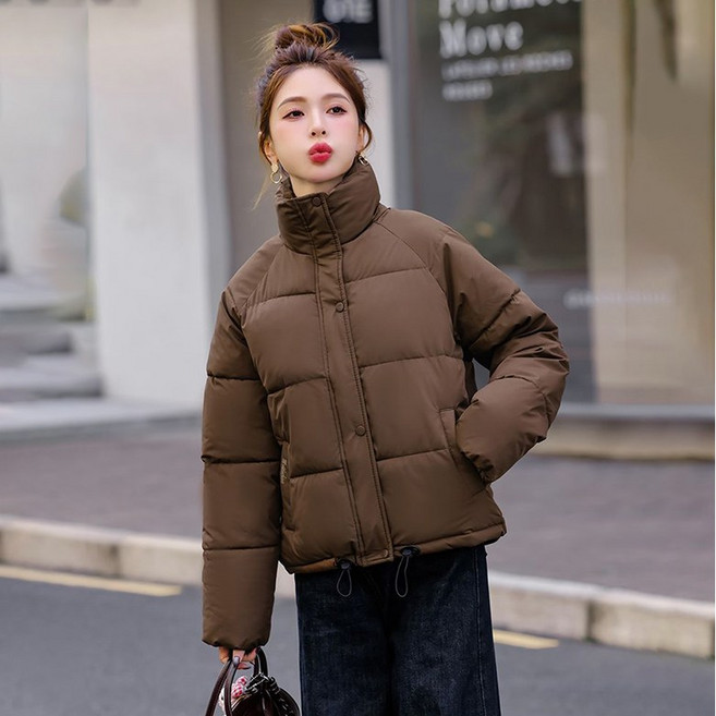 ORZQU 겨울 여성 스탠드카라 숏기장 따뜻한 패딩 집업 루즈핏 트렌디 패션 심플 도톰 상의 아우터