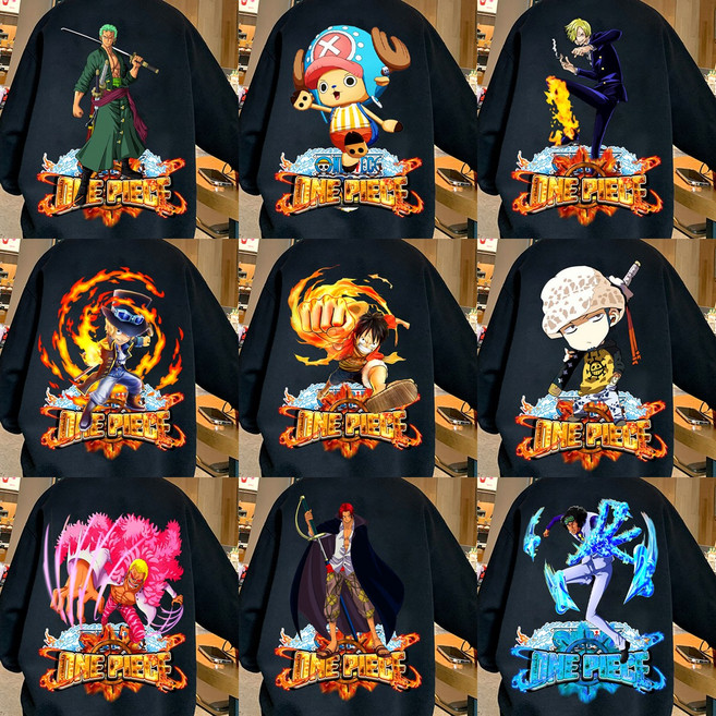 애니 원피스 올스타 빅블랙 맨투맨 100-110 루피 조로 샹크스 로우 사보 코믹스 티셔츠