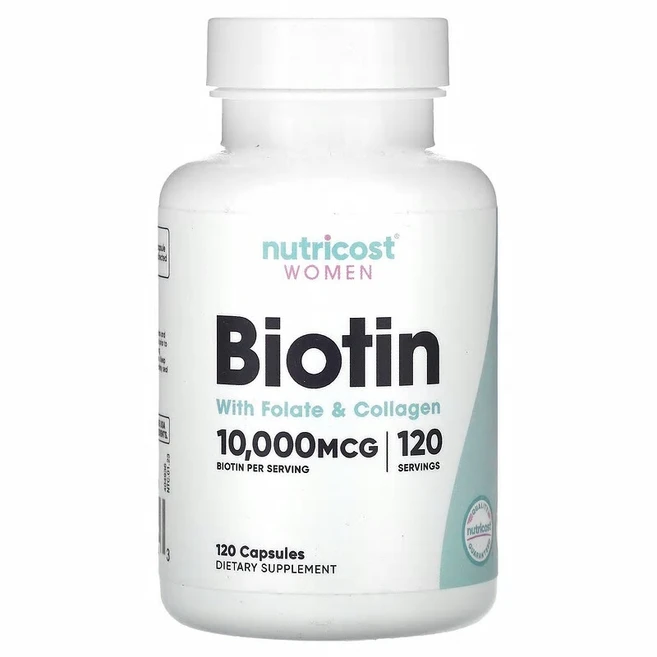 뉴트리코스트 여성 비오틴 엽산 및 콜라겐 함유 10000mcg 캡슐 120정 NCS-67464, 1개 - 쿠팡