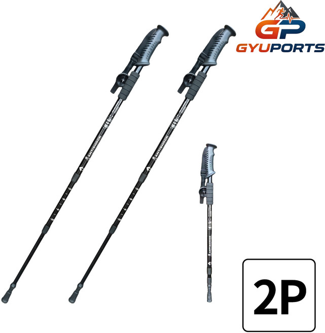 규포츠 초경량 3단 조절 남녀공용 등산스틱 2p, 1개, 블랙