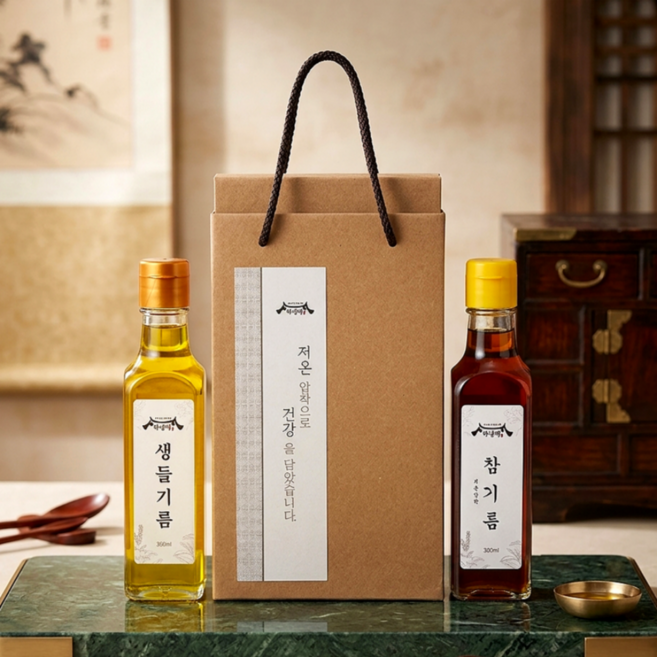 하남댁 저온압착 생들기름300ml+참기름300ml 선물세트, 1개