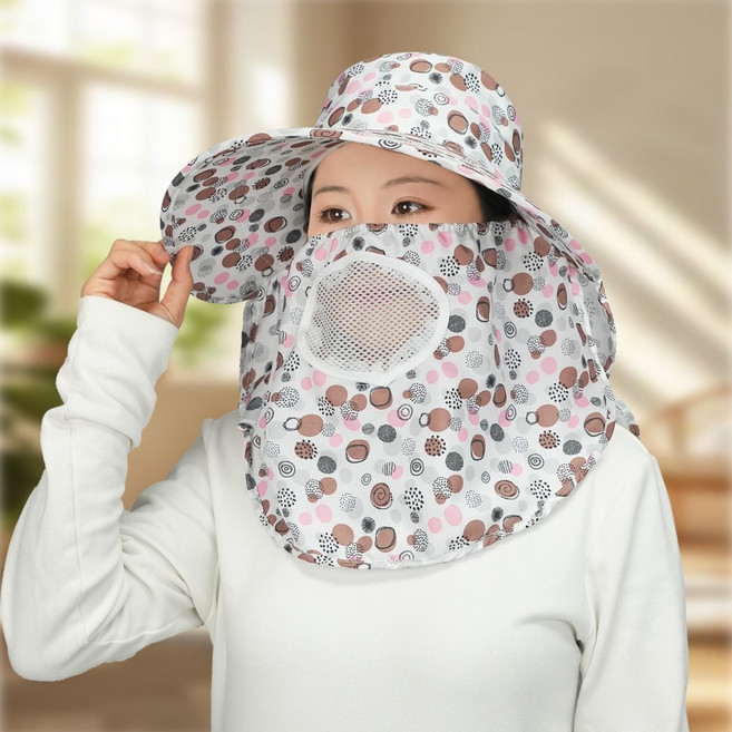 에어쿨 자외선차단 농사모자 얼굴가림 햇빛차단 모자 방충망 넓은챙 여성 여름모자