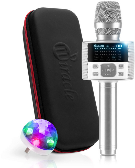 미라클엠 무선 블루투스 마이크 화이트 + 파우치 + 미러볼 세트, Miracle M100