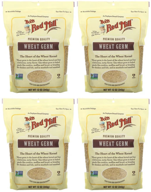 Bob's Red Mill Wheat Germ 12Ounce 밥스 레드 밀 프리미엄 퀄리티 맥아 밀알맹이 밀배아 소맥 씨눈 Non GMO 베이킹 재료 쿠키 빵 브레딩 340g 4팩, 4개 - 쿠팡