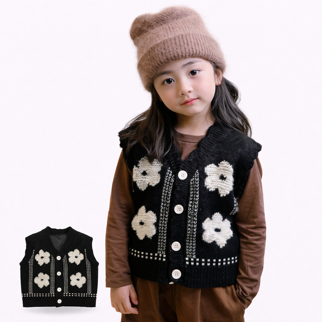 여아 플라워 유아 아동 조끼 유아동 주니어 남아 여아 실내 니트 베스트