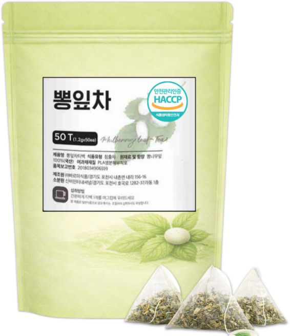 하늘정연 국산 말린 뽕잎차 티백 상엽차 뽕입 뽕나무 잎 상지차 생분해 삼각티백 식약처 HACCP 인증, 60g, 1세트, 50개입