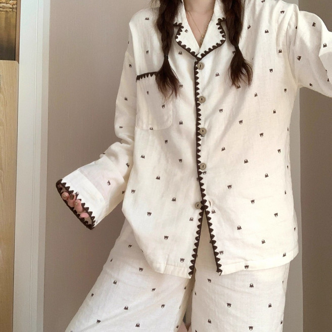 韓版小熊大碼睡衣 女秋冬季長袖長褲居家服套裝 雲朵棉睡衣 甜美寬鬆版 家居服套裝 兩件套 可愛睡衣 休閒服 學生睡衣