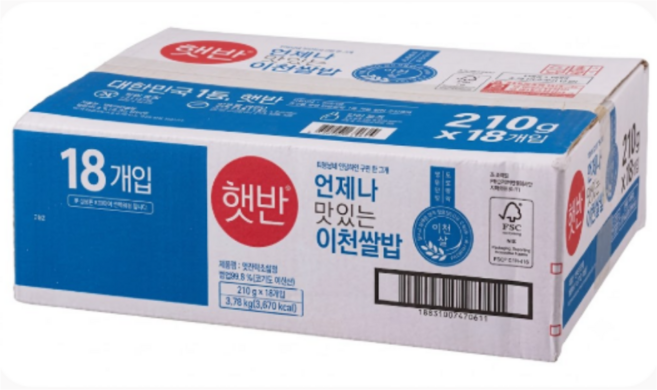 CJ제일제당 햇반 이천쌀밥, 210g, 18개