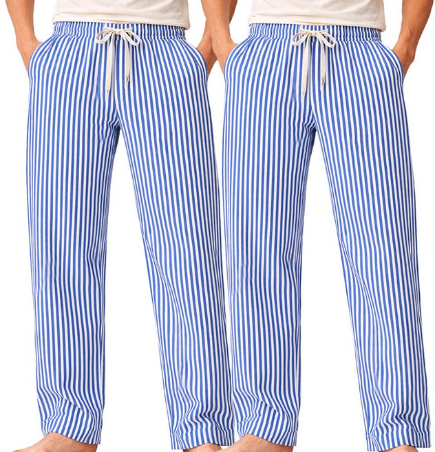 1+1 엘에이스 남성용 까실한 실내복 9부 주머니 스트라이프 바지 2매입