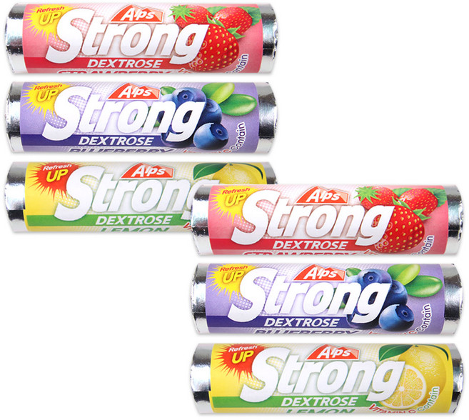 알프스 스트롱 포도당 캔디 3종 (딸기맛 + 블루베리맛 + 레몬맛), 6개, 21g
