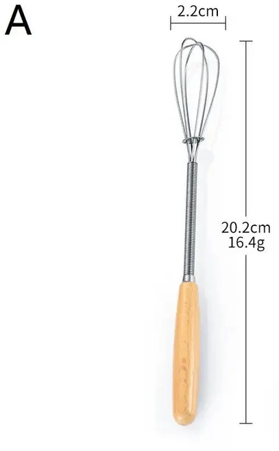 원목 손잡이가 있는 미니 스테인리스 스틸 거품기 계란 거품기 우유 거품기, 03 A