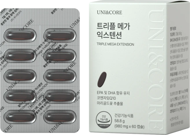 유니랜코어 트리플 메가 익스텐션 60캡슐 항산화 혈행개선 눈건강 기억력개선, 1박스, 60정 - 쿠팡