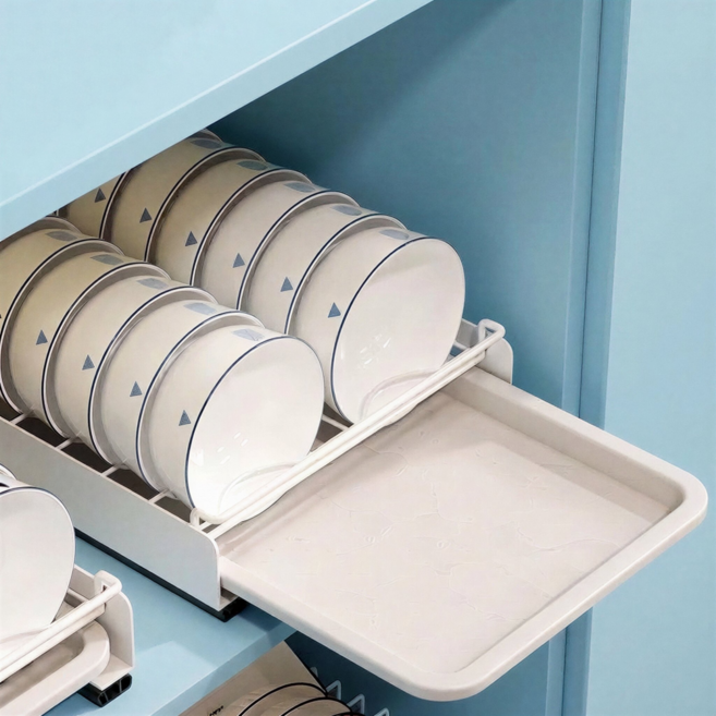 여섯시상점 그릇 슬라이드 건조 정리대, 화이트, 1개, 1단