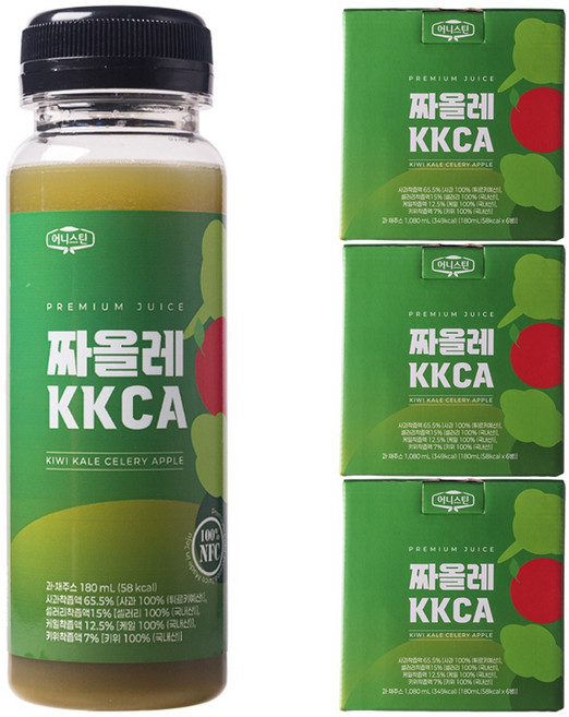 어니스틴 짜올레 KKCA 키위 케일 주스 / 물 타지 않고 원물 그대로 착즙한 냉동 주스 / 키위 케일 샐러리 사과, 18개, 180ml