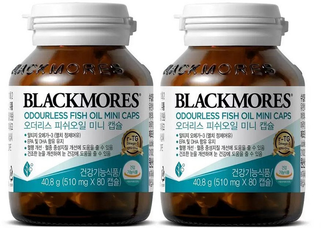 블랙모어스 오더리스 피쉬 오일 미니 캡슐, 80정, 2개