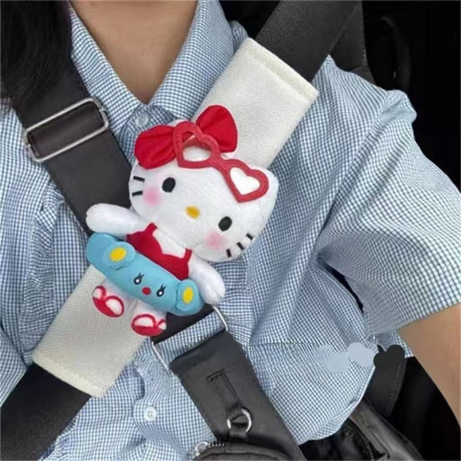 헬로키티 자동차 안전벨트 보호대 차량용 귀여운 목조임 방지 장식, 레드