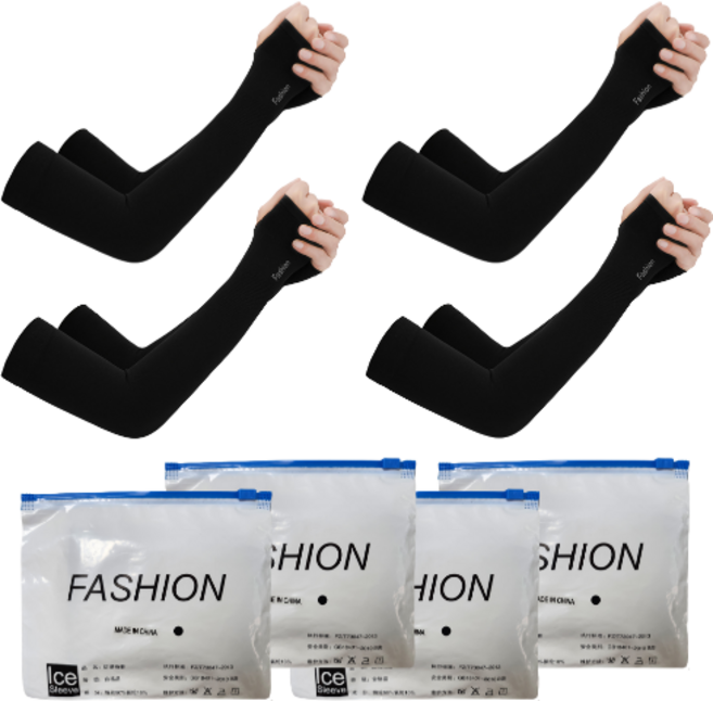 4개세트 해피쇼핑 냉감소재 쿨토시 여름 자외선차단 손등커버 암슬리브 팔토시 골프 등산 운전, 블랙, 4개