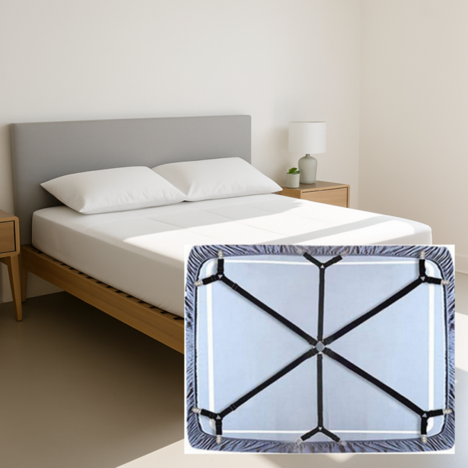 탄성 매트리스 커버 고정 스트랩 미끄럼방지 육각 침대 고정밴드, 1개, 블랙