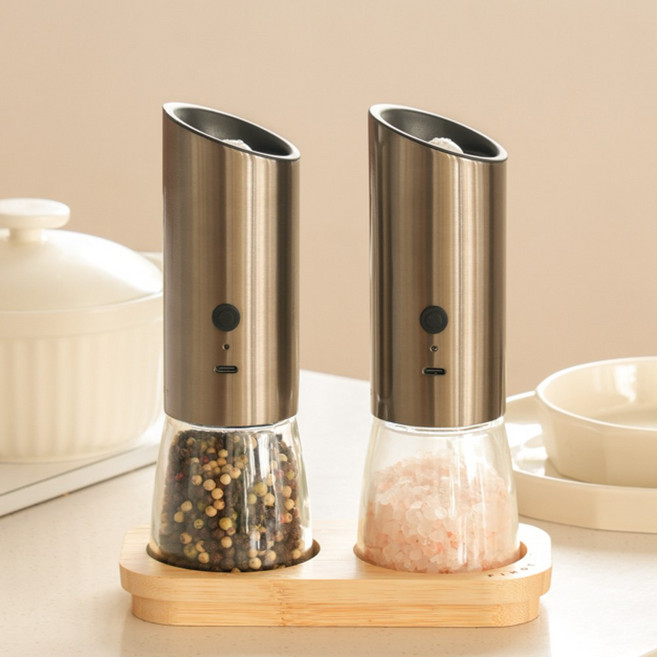 FINOT 프리미엄 소금 후추 전동 그라인더 충전식, 2개, 140ml