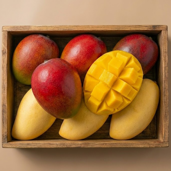 [설한정특가] 프리미엄 애플망고 골드망고 선물세트 명절 과일 선물, 1세트, 2.3kg(애플/골드망고 6과 + 보자기 포장)